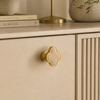 Leather & Brass Four-Leaf Clover Cabinet Knob