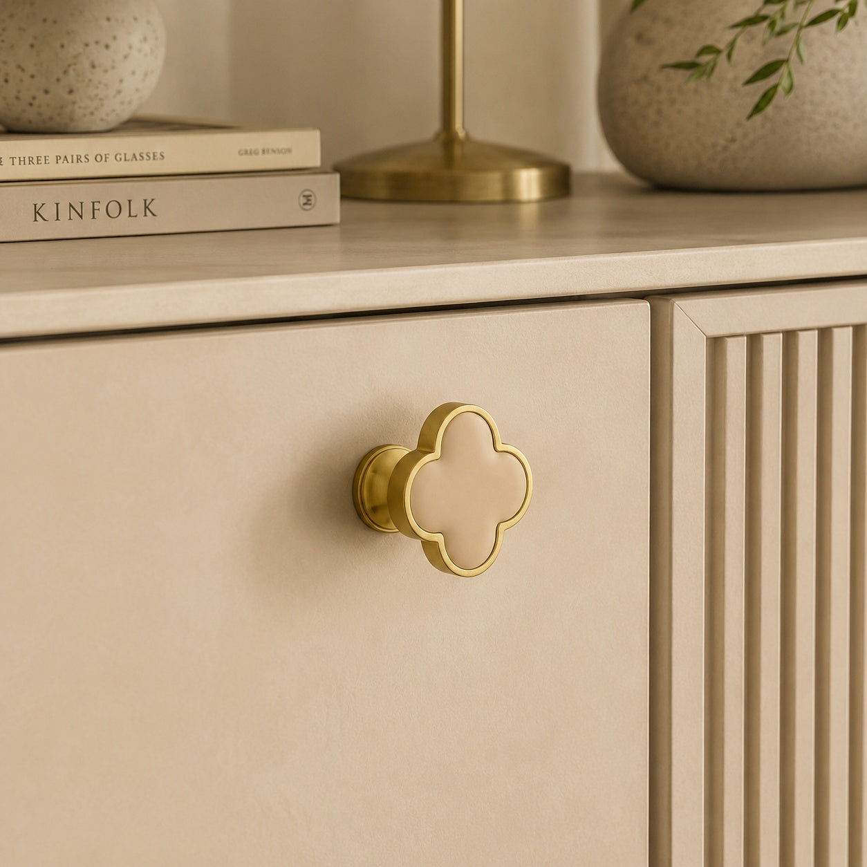 Leather & Brass Four-Leaf Clover Cabinet Knob
