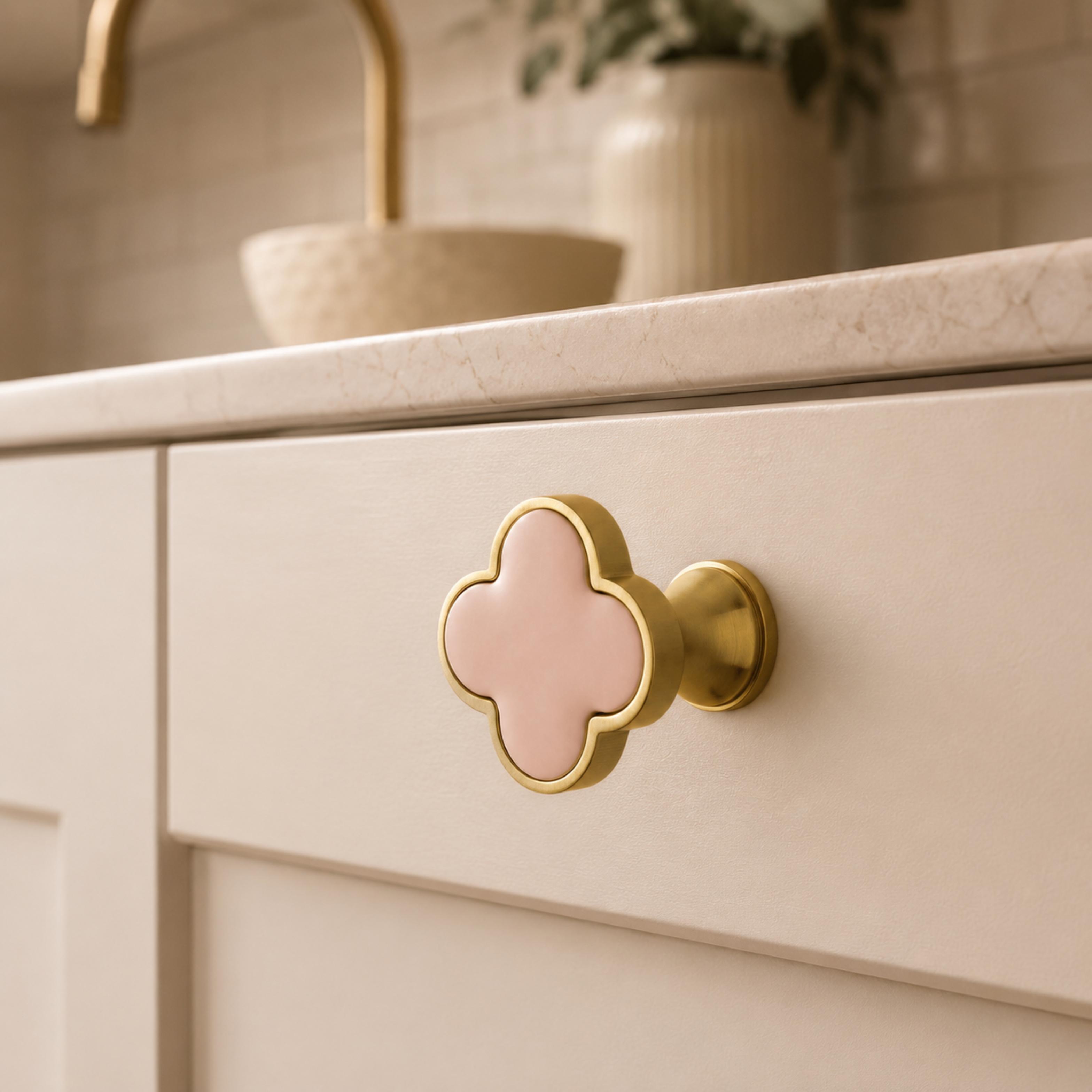 Leather & Brass Four-Leaf Clover Cabinet Knob