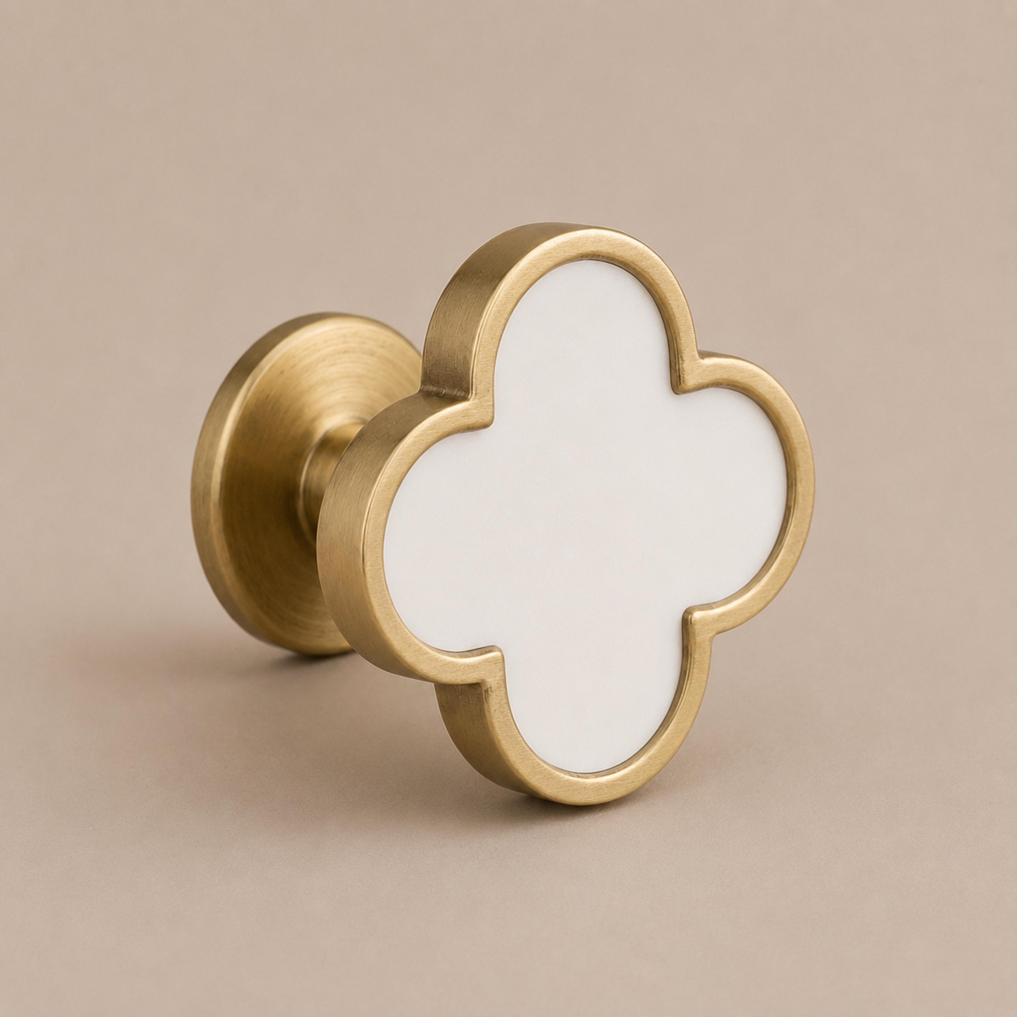 Leather & Brass Four-Leaf Clover Cabinet Knob