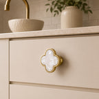 Leather & Brass Four-Leaf Clover Cabinet Knob