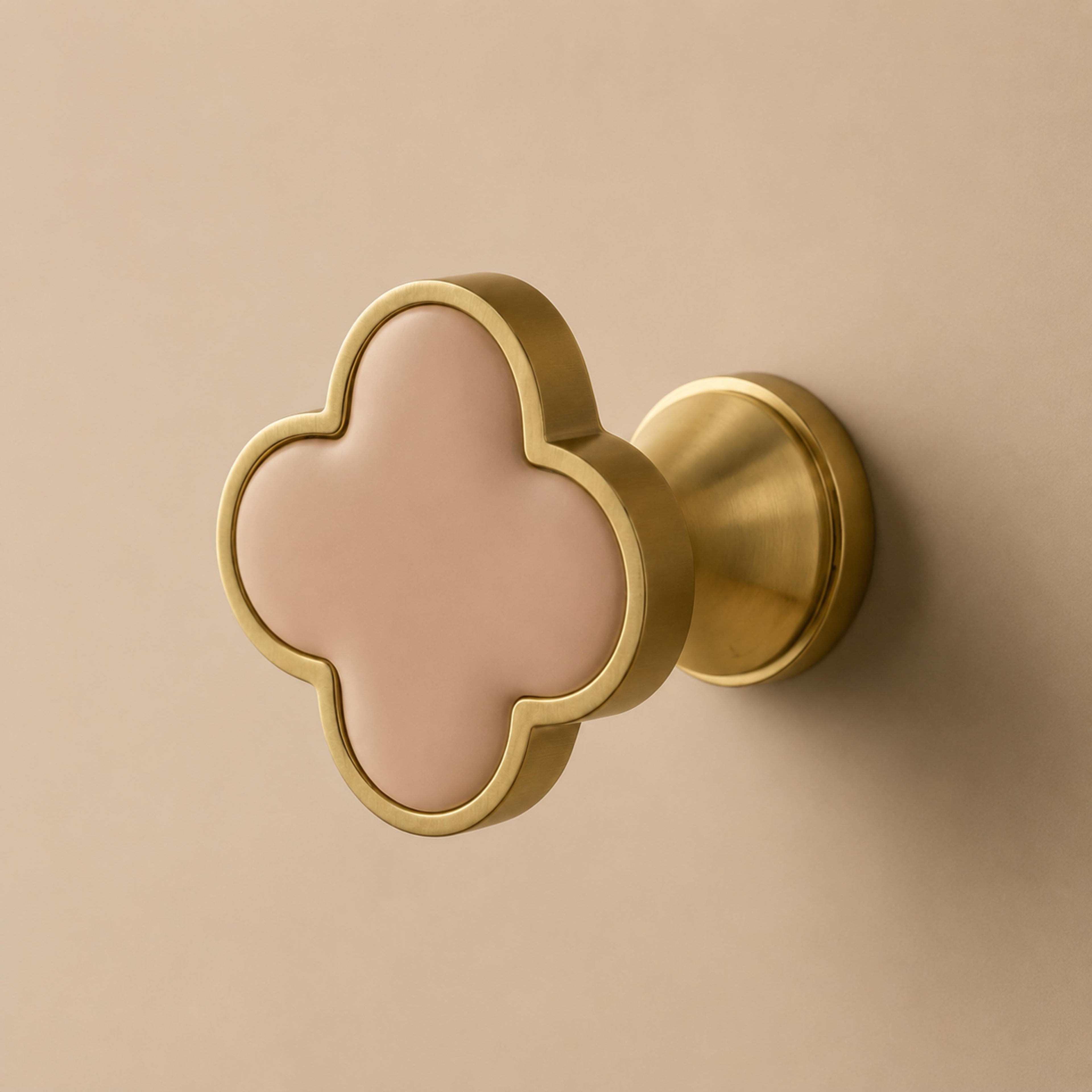 Leather & Brass Four-Leaf Clover Cabinet Knob