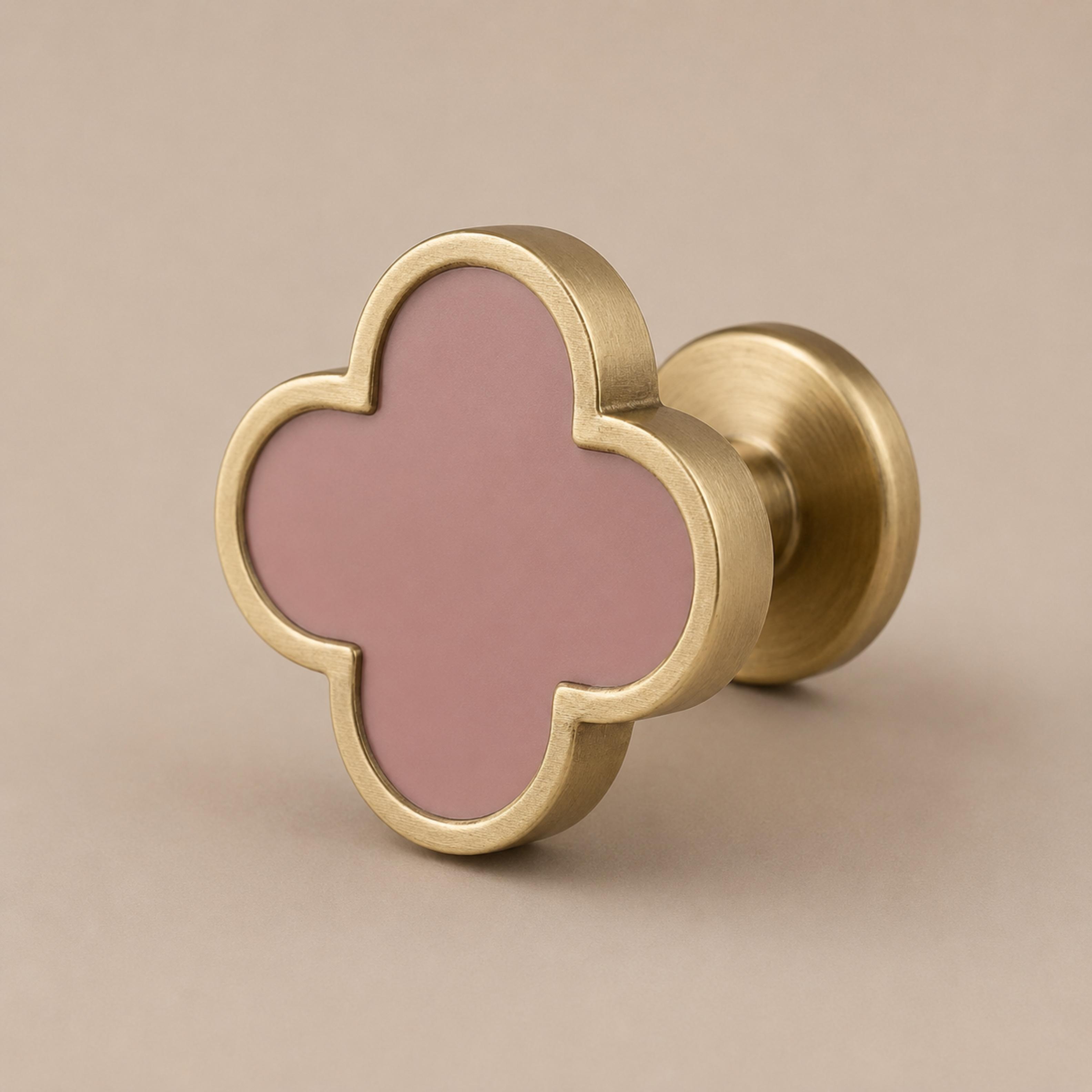 Leather & Brass Four-Leaf Clover Cabinet Knob