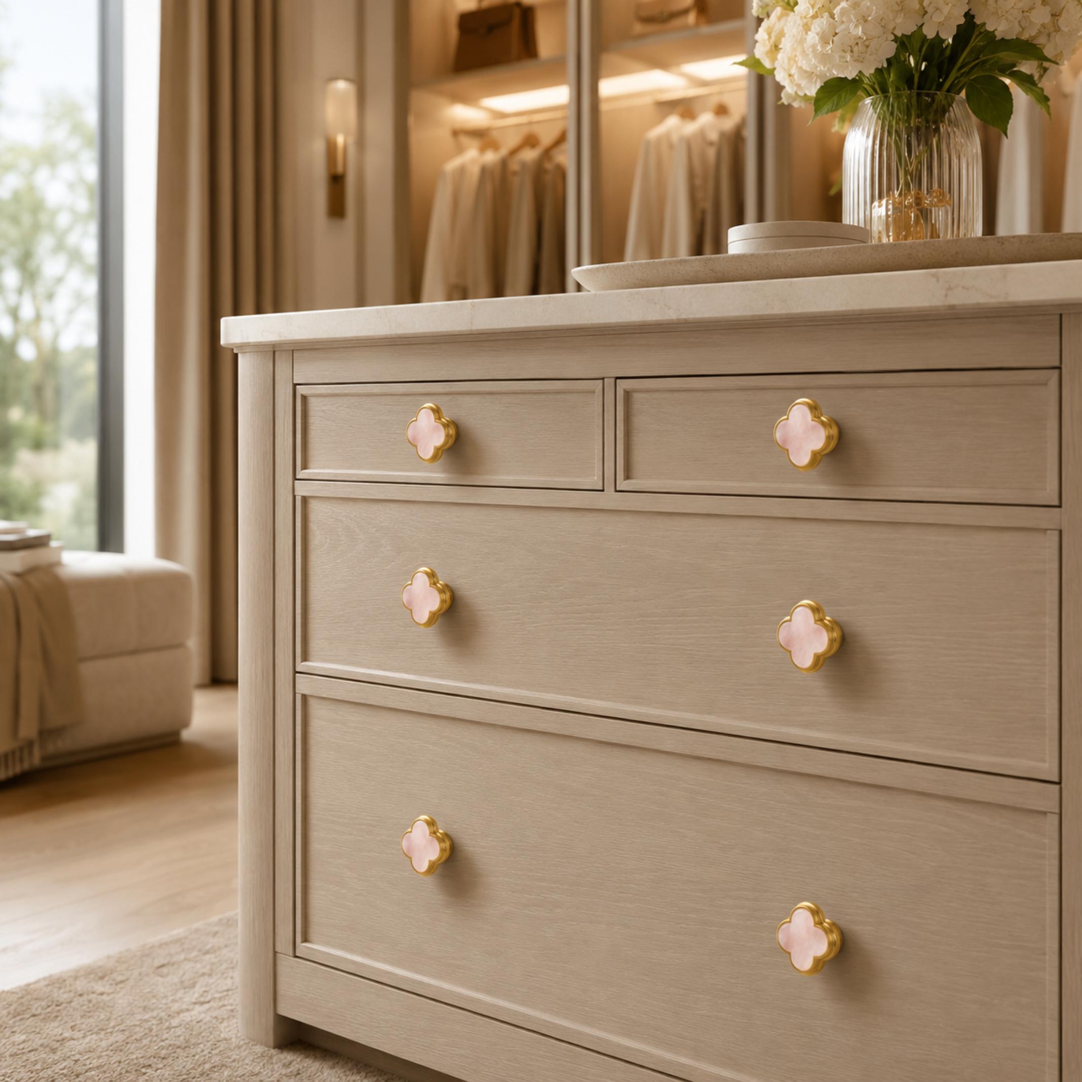 Leather & Brass Four-Leaf Clover Cabinet Knob