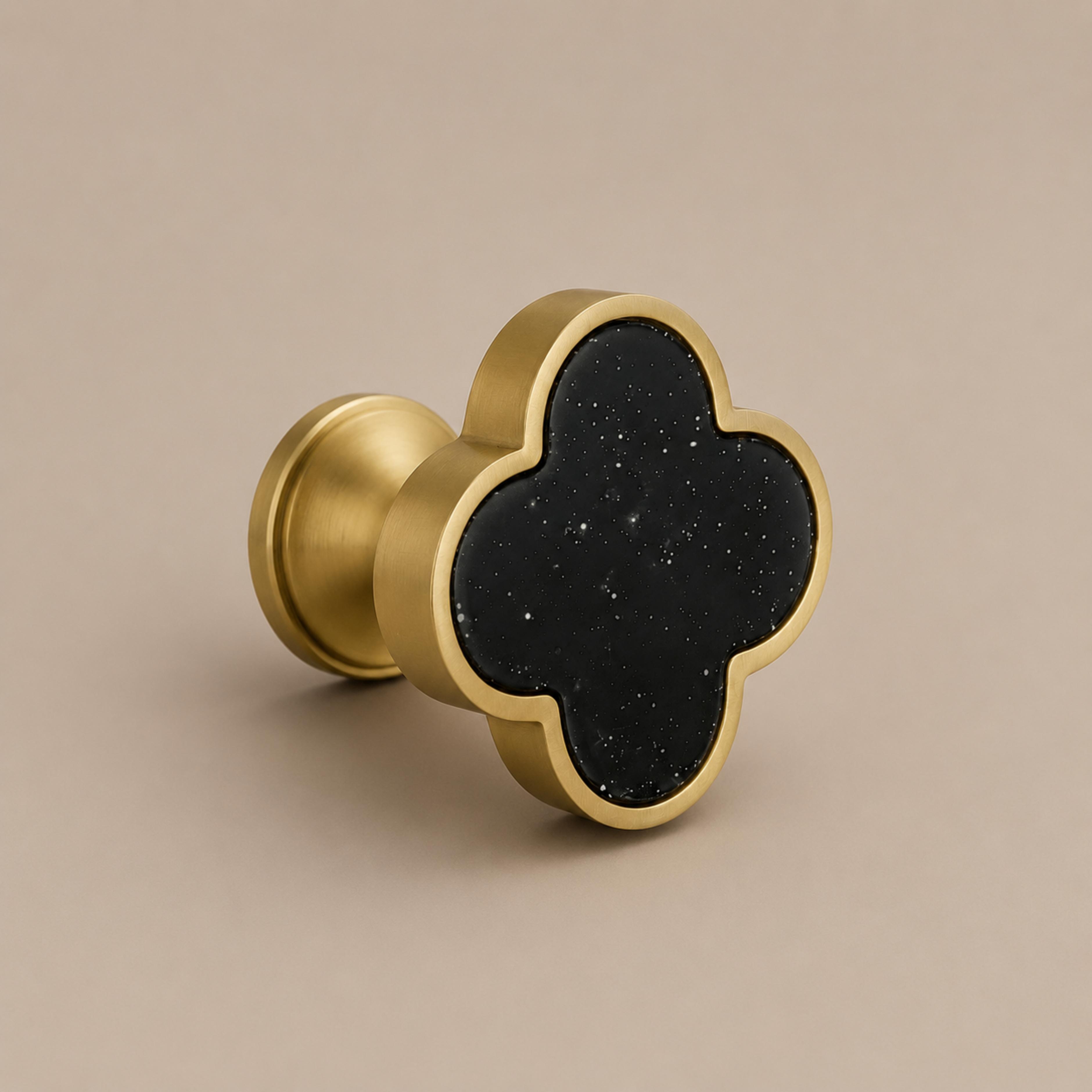 Leather & Brass Four-Leaf Clover Cabinet Knob