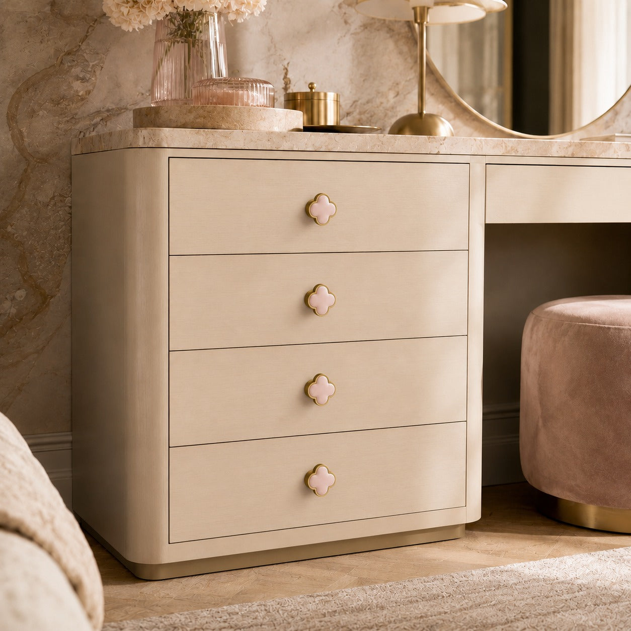 Leather & Brass Four-Leaf Clover Cabinet Knob