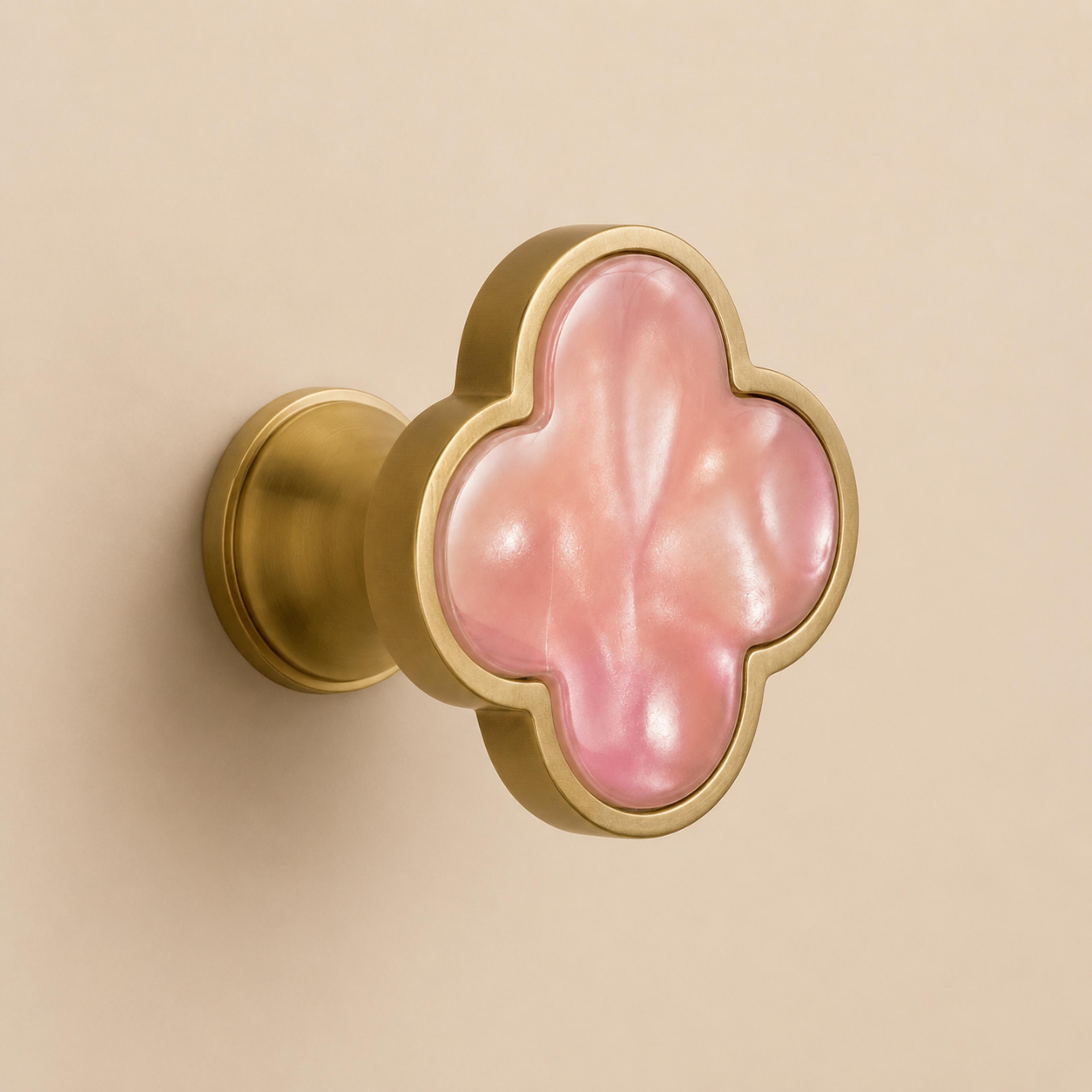 Leather & Brass Four-Leaf Clover Cabinet Knob