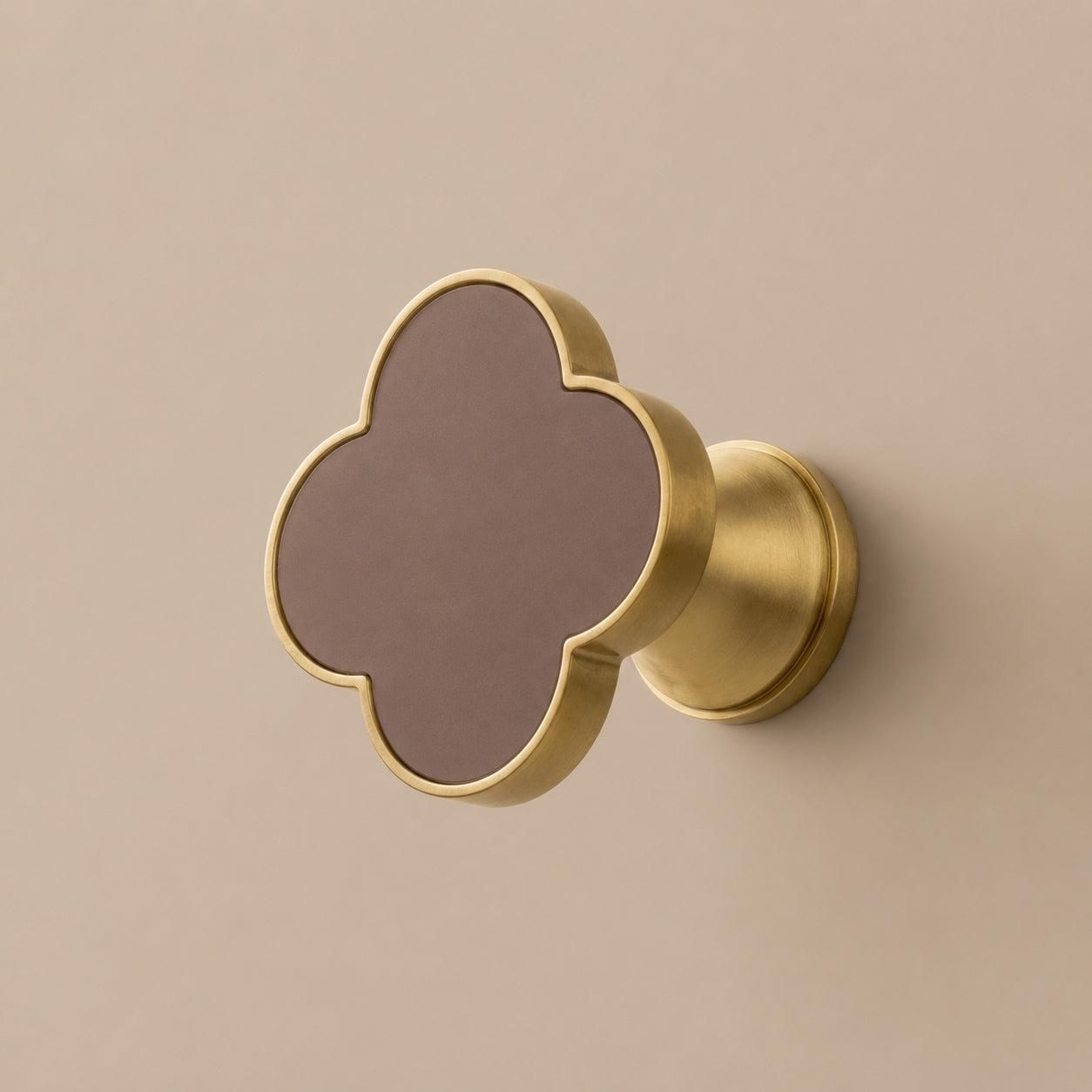 Leather & Brass Four-Leaf Clover Cabinet Knob