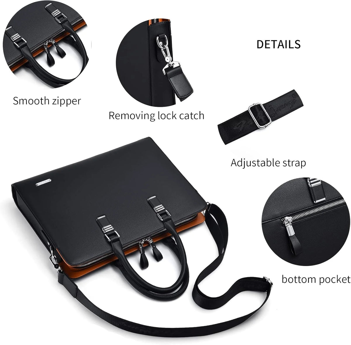 Leather Briefcase Fits Up To 15.6 Inch Organizer Pockets