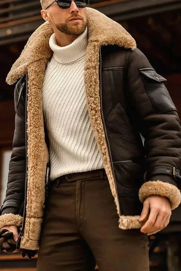 Leather Jacket Hand-Stitched Genuine Sheepskin Lining & Heavy-Duty Zipper