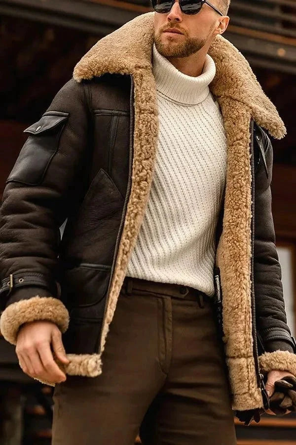 Leather Jacket Hand-Stitched Genuine Sheepskin Lining & Heavy-Duty Zipper