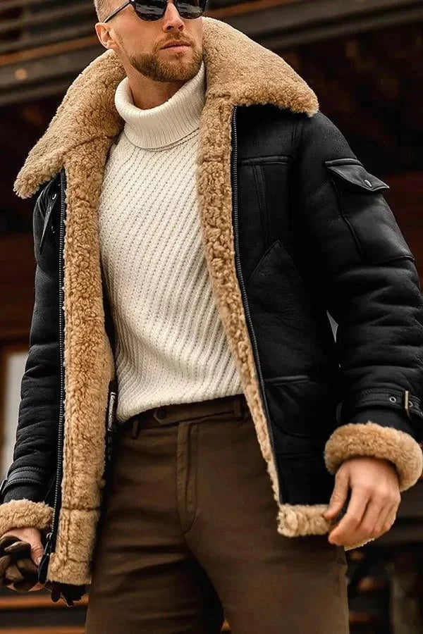 Leather Jacket Hand-Stitched Genuine Sheepskin Lining & Heavy-Duty Zipper