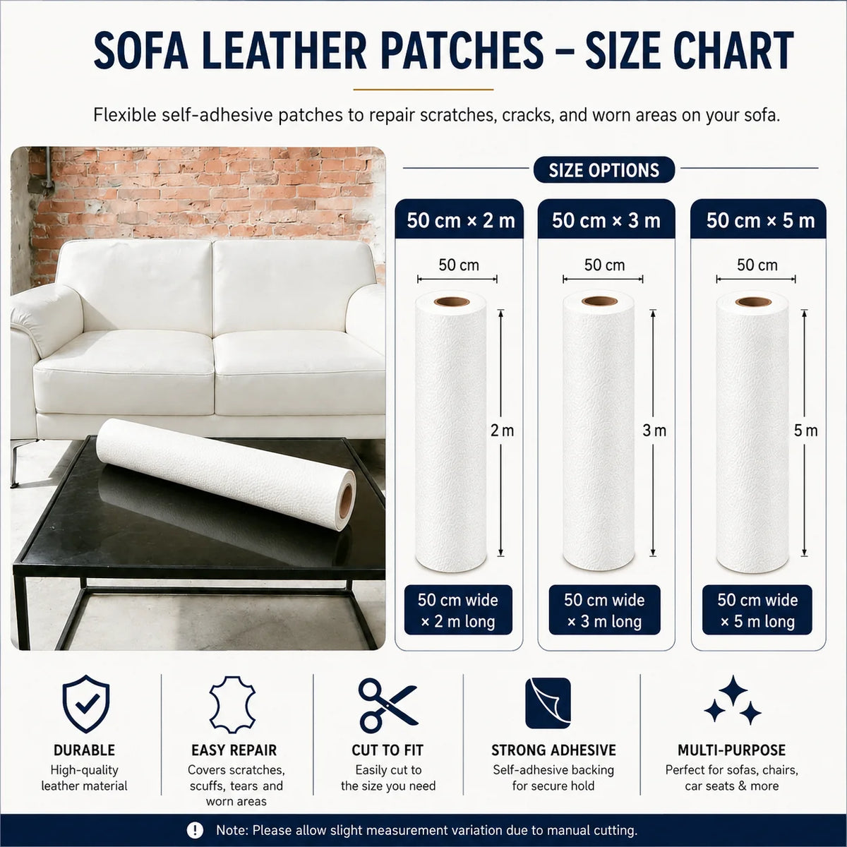 Leather Repair Patch Self-Adhesive Tear-Resistant 50 cm Wide