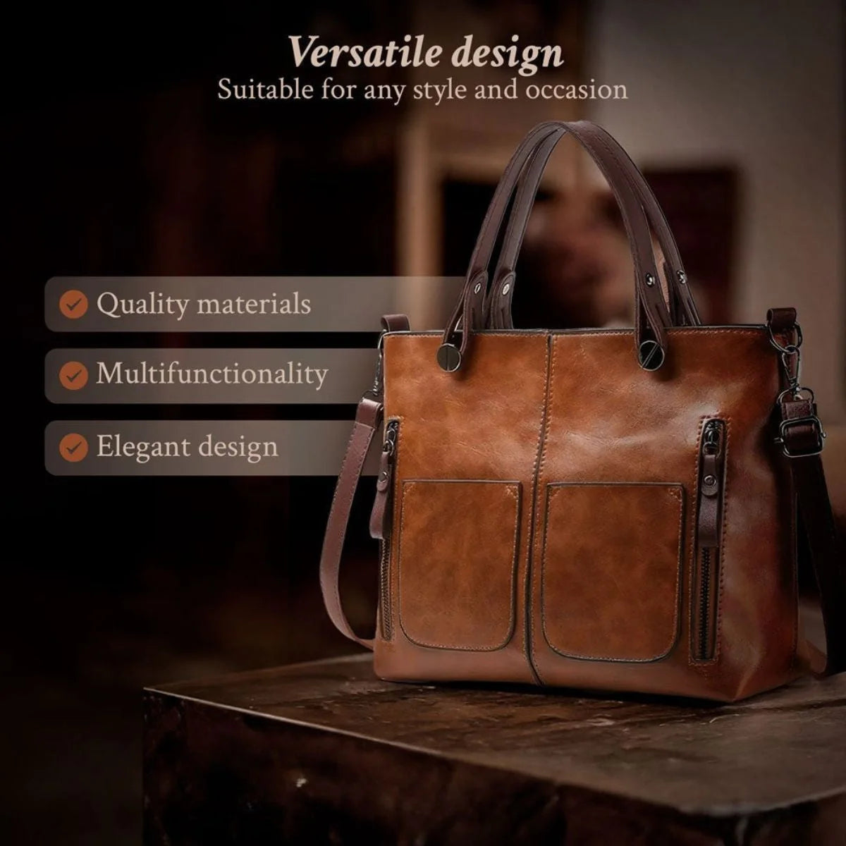 Leather Shoulder Bag Magnetic Flap & Adjustable Strap