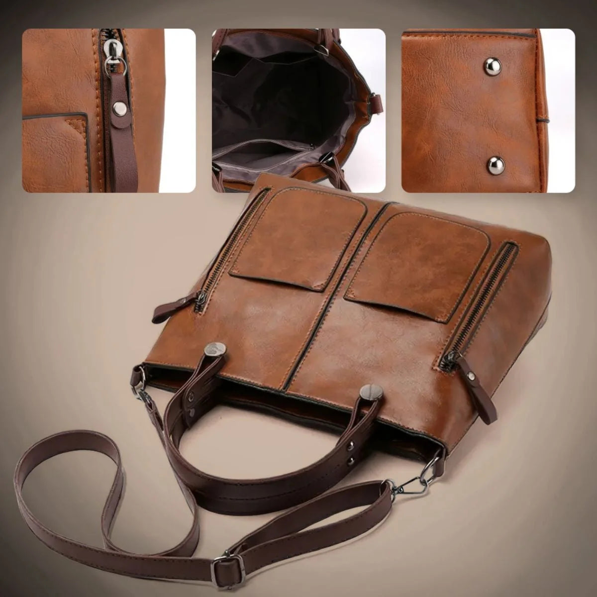 Leather Shoulder Bag Magnetic Flap & Adjustable Strap