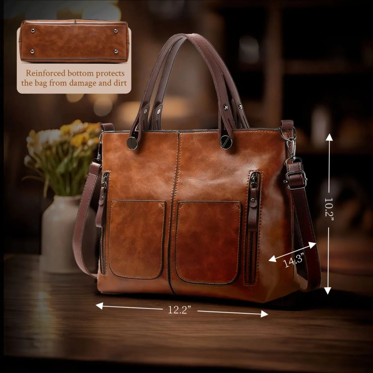 Leather Shoulder Bag Magnetic Flap & Adjustable Strap