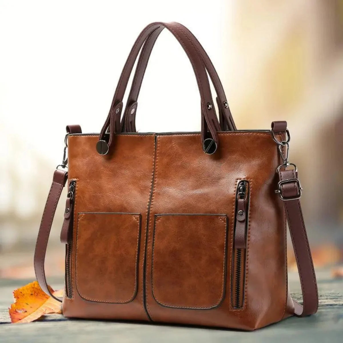 Leather Shoulder Bag Magnetic Flap & Adjustable Strap