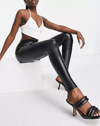 Leggings Fleece-Lined Leather-Look High Waist