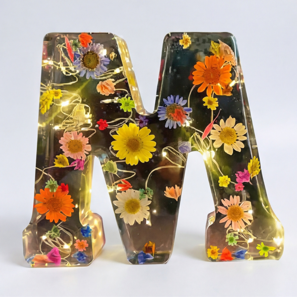 Letter Light Real Dried Flowers Warm LED USB Powered