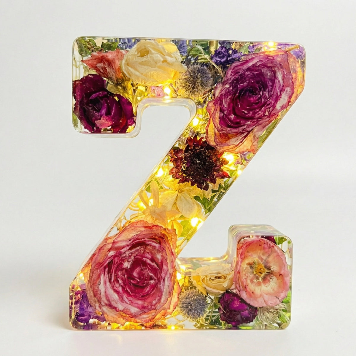 Letter Light Real Dried Flowers Warm LED USB Powered