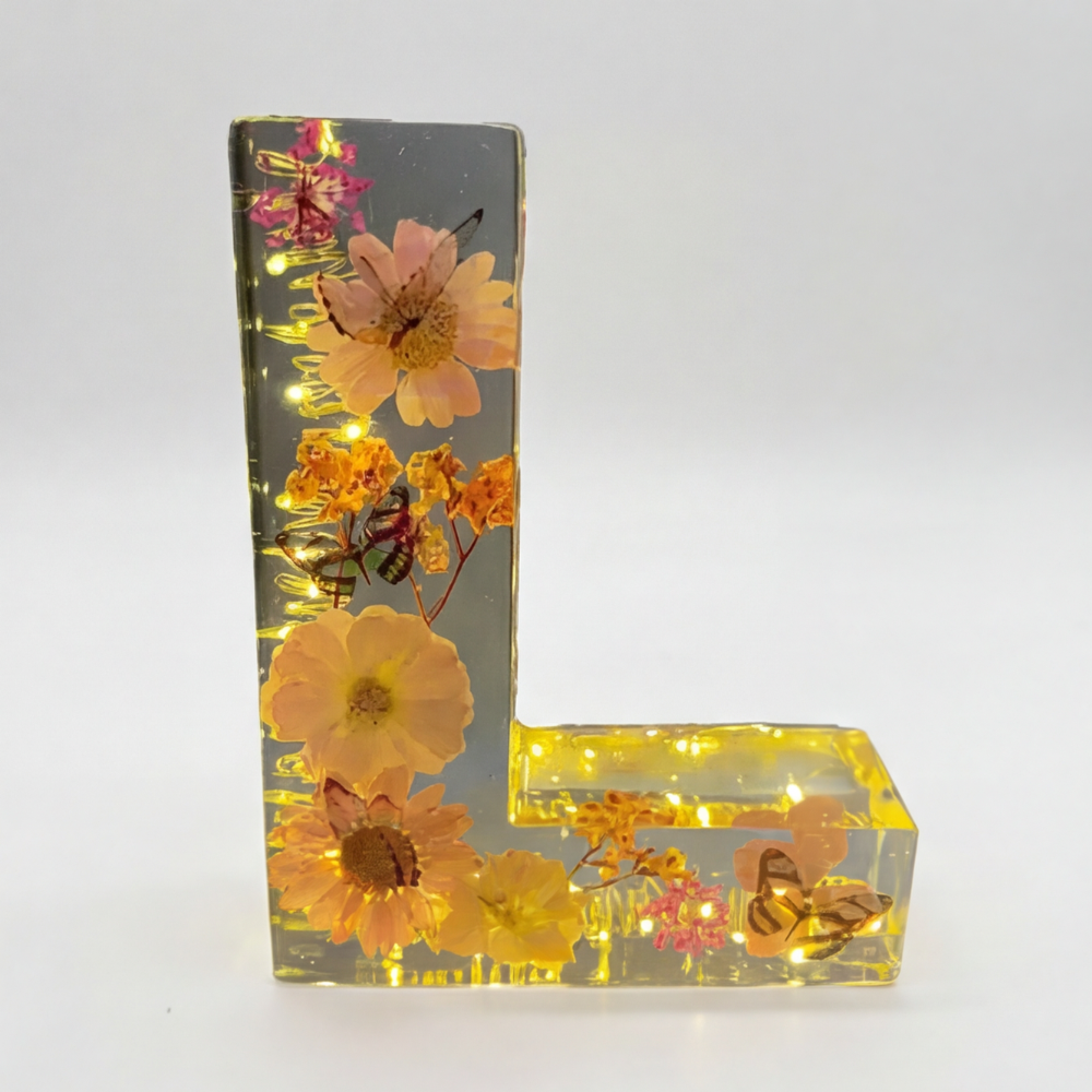 Letter Light Real Dried Flowers Warm LED USB Powered