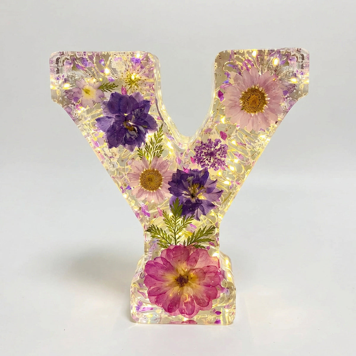 Letter Light Real Dried Flowers Warm LED USB Powered