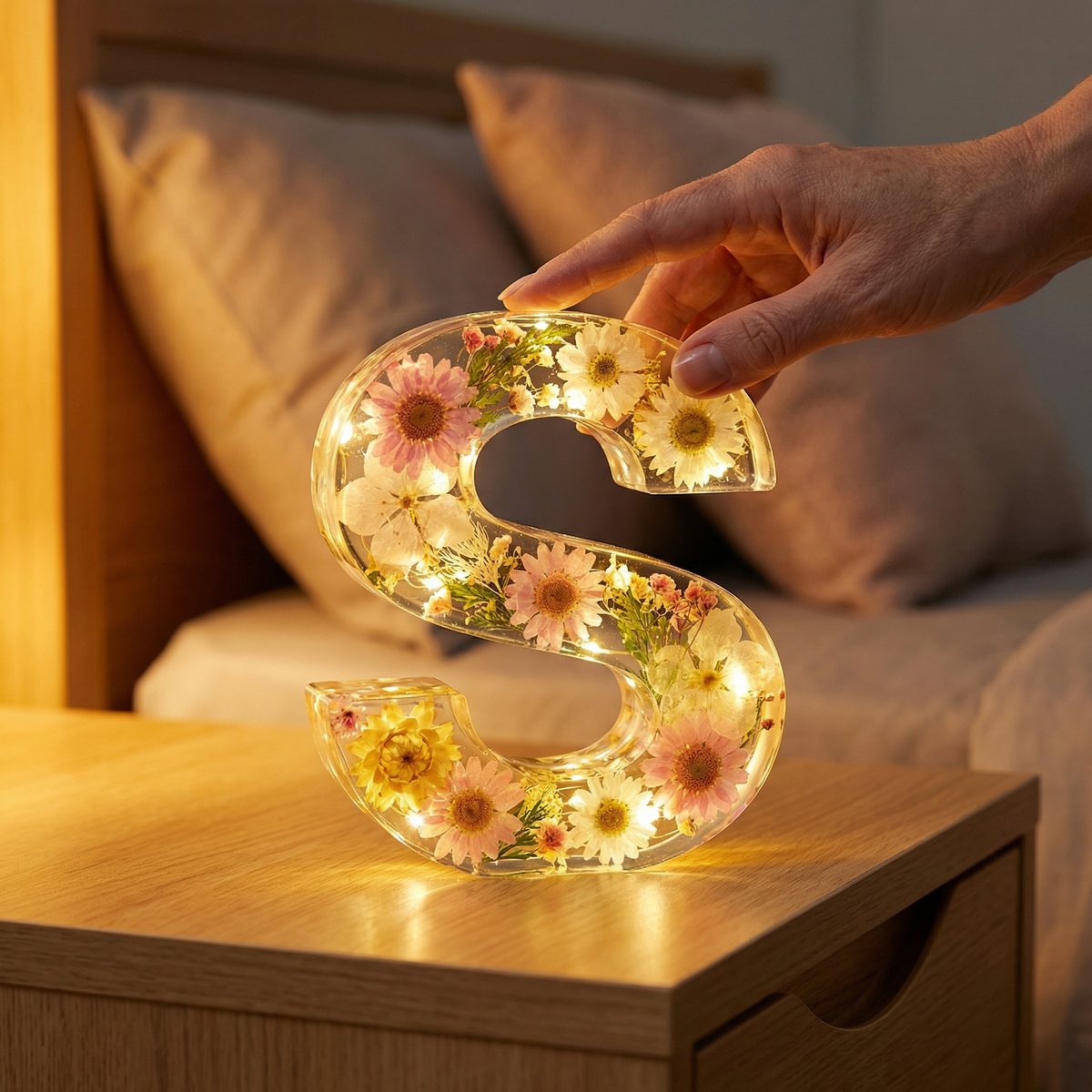 Letter Light Real Dried Flowers Warm LED USB Powered