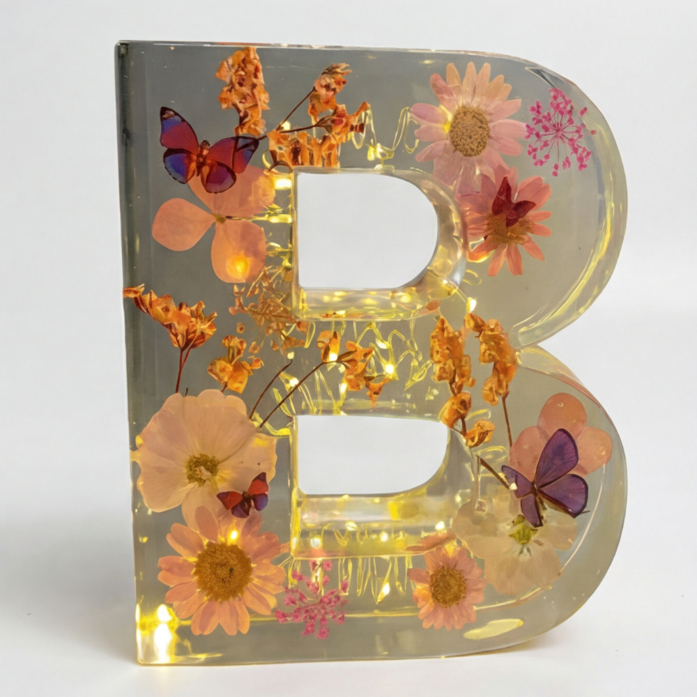 Letter Light Real Dried Flowers Warm LED USB Powered