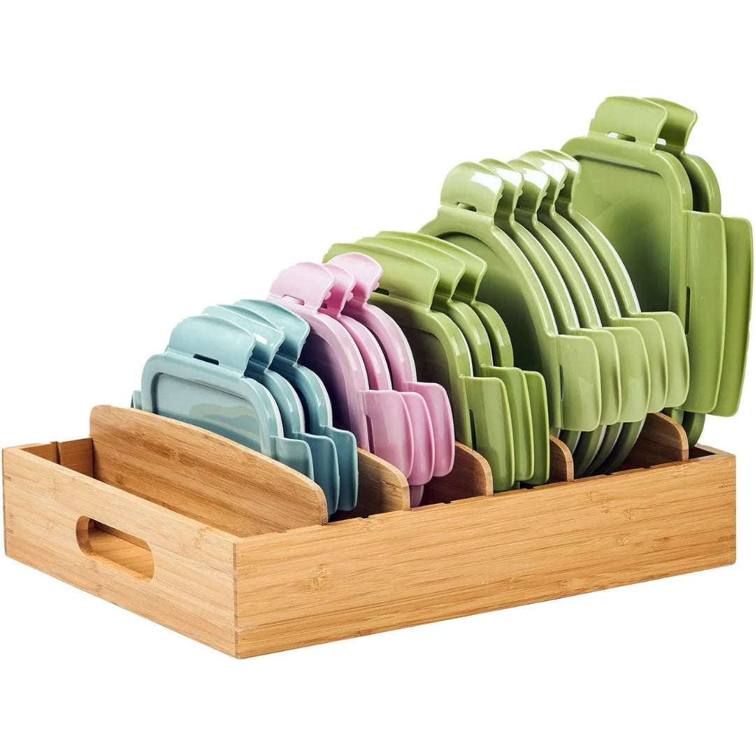 Lid Organizer Bamboo Adjustable Dividers Space-Saving