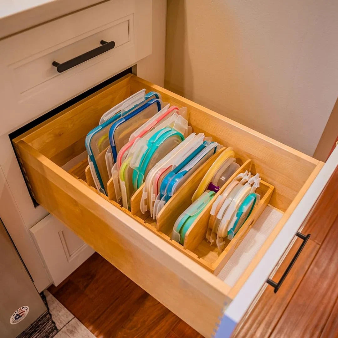 Lid Organizer Bamboo Adjustable Dividers Space-Saving
