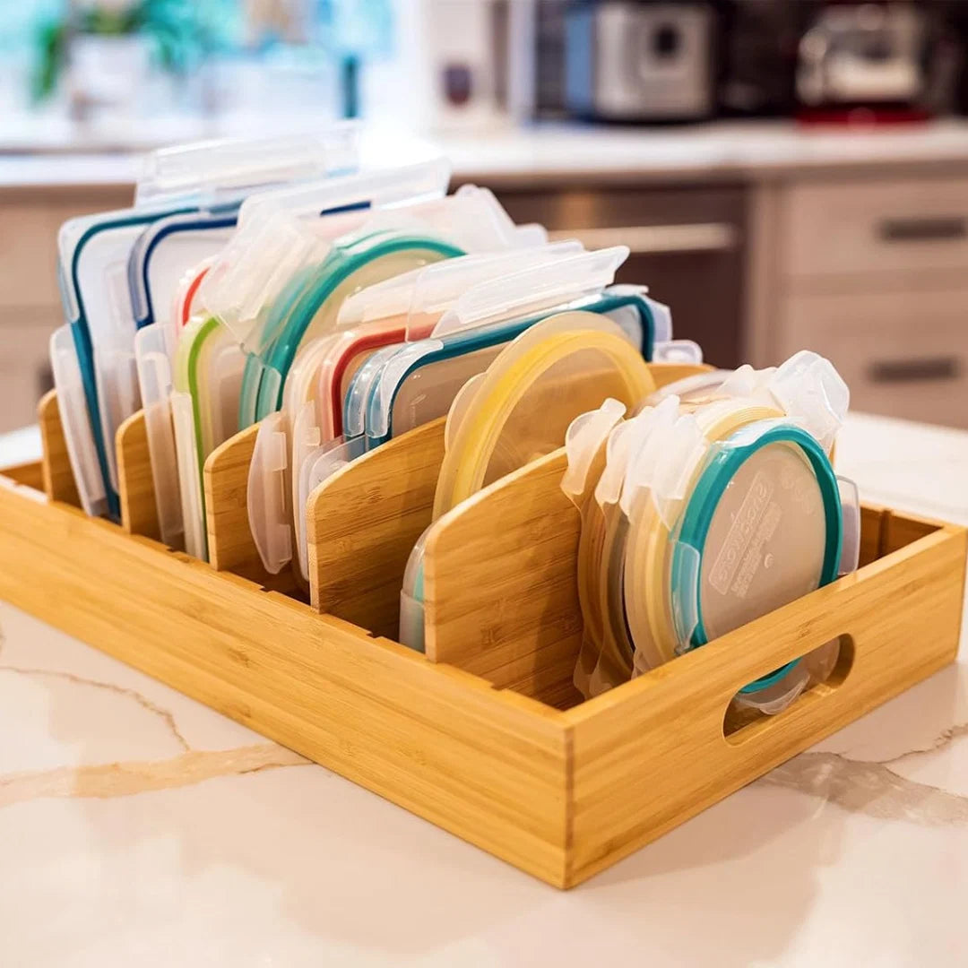 Lid Organizer Bamboo Adjustable Dividers Space-Saving
