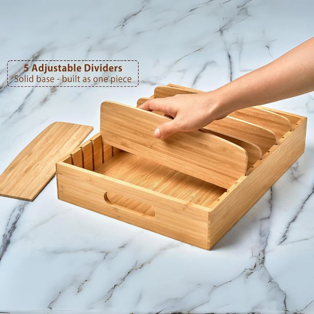 Lid Organizer Bamboo Adjustable Dividers Space-Saving
