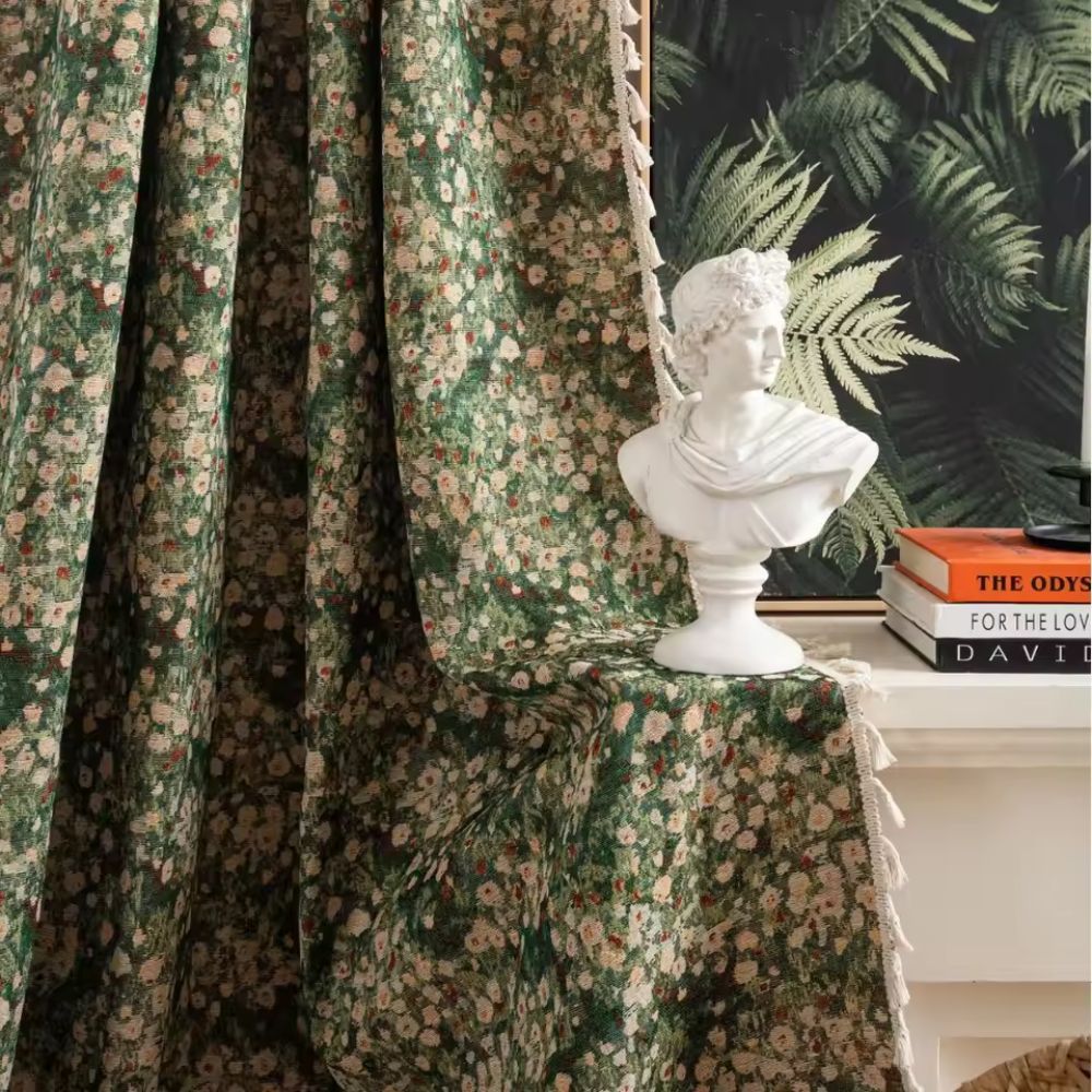 Light-Filtering Microfiber French Vintage Floral Tapestry Curtain