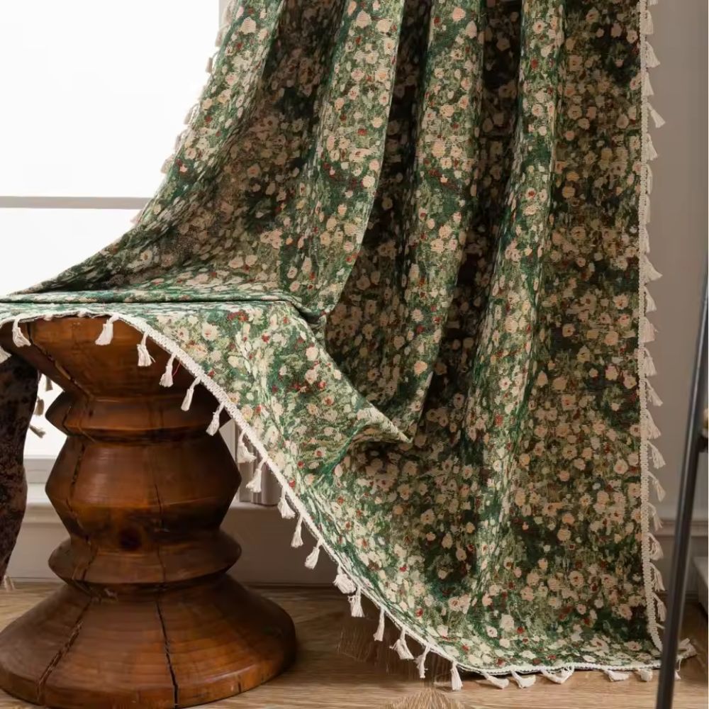 Light-Filtering Microfiber French Vintage Floral Tapestry Curtain