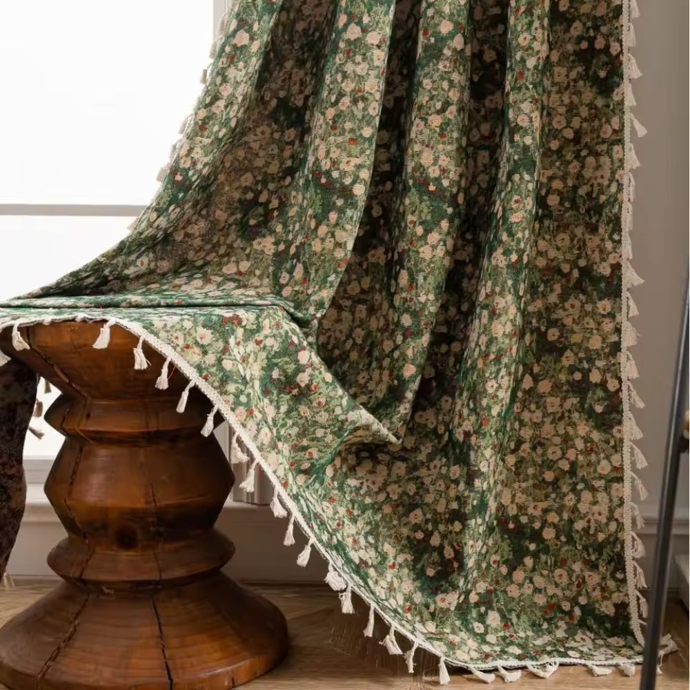 Light-Filtering Microfiber French Vintage Floral Tapestry Curtain
