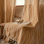 Light-Filtering Microfiber Wheat-Embroidered Tassel Curtain Panel