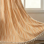 Light-Filtering Microfiber Wheat-Embroidered Tassel Curtain Panel