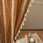 Light-Filtering Microfiber Wheat-Embroidered Tassel Curtain Panel