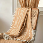 Light-Filtering Microfiber Wheat-Embroidered Tassel Curtain Panel