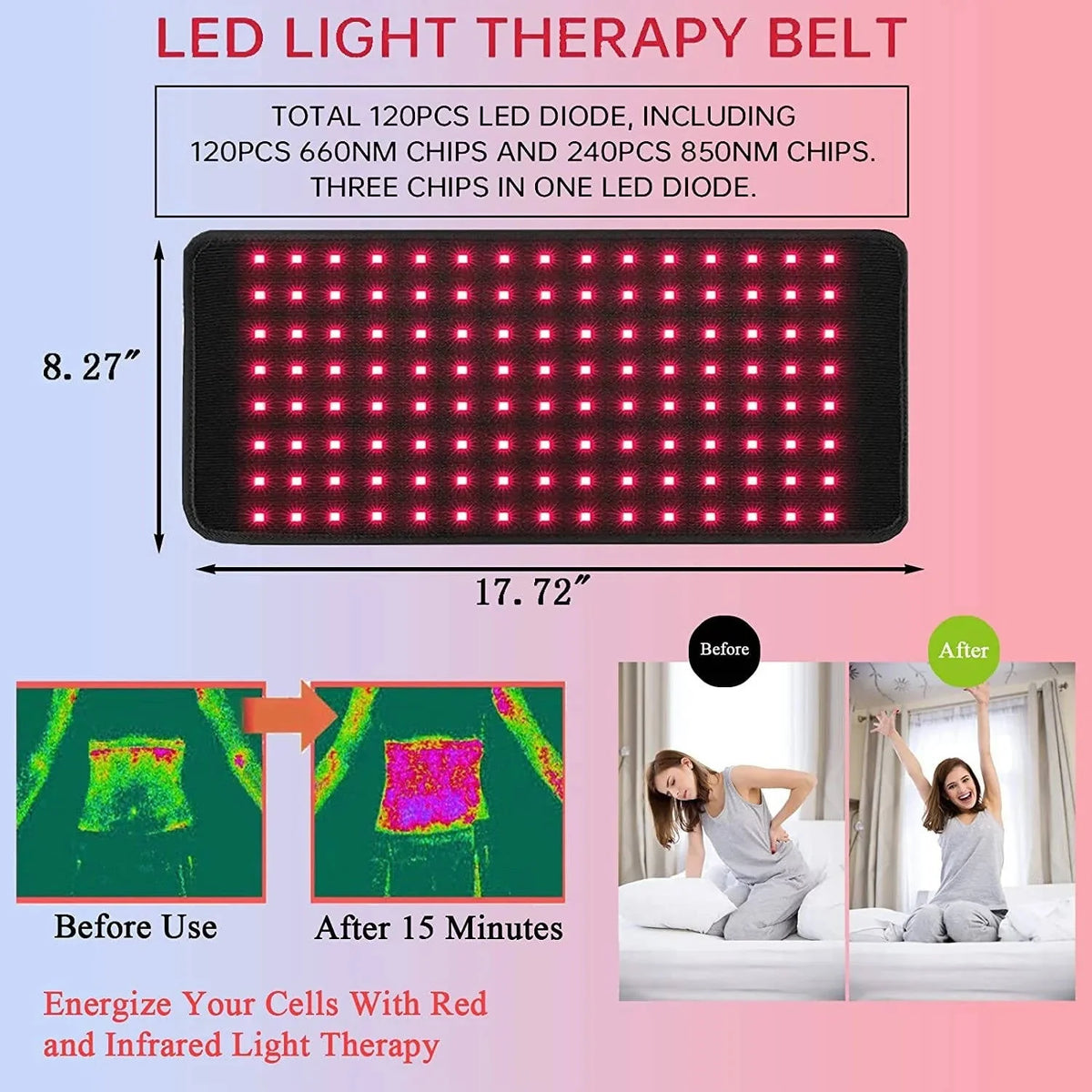 Light Therapy Wrap Dual Wavelength 360 LEDs Adjustable Strap