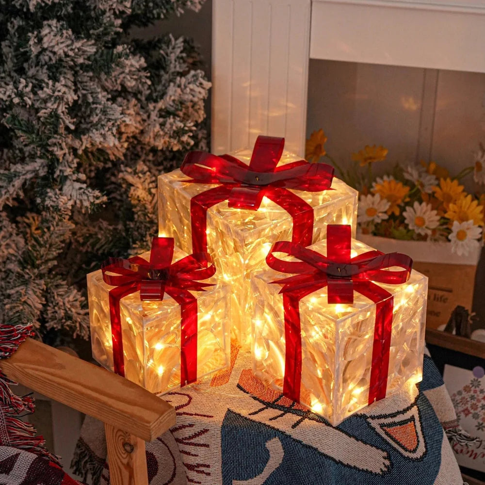 Lighted Gift Boxes Warm LED Battery-Powered Set of 3