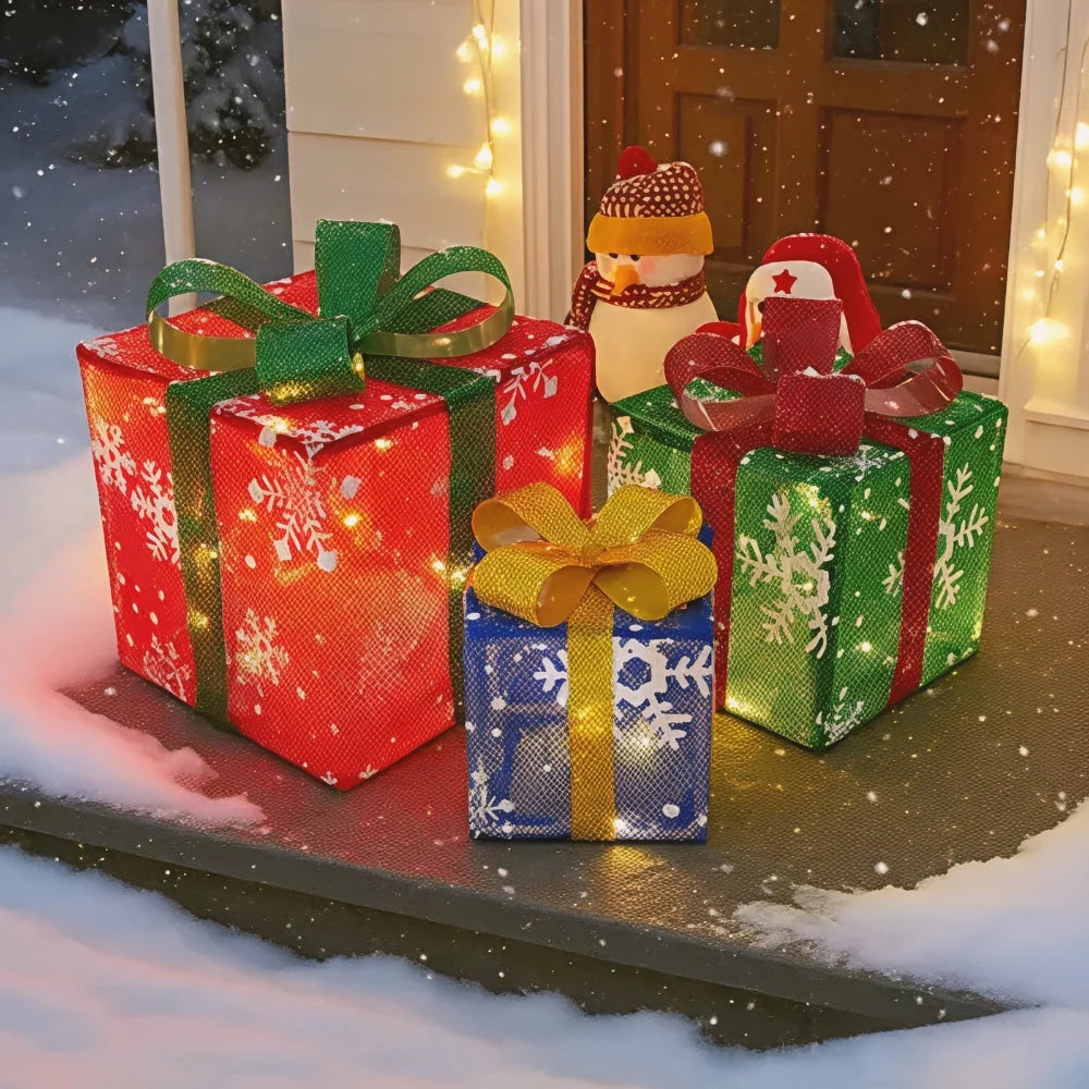 Lighted Gift Boxes Warm LED Battery-Powered Set of 3