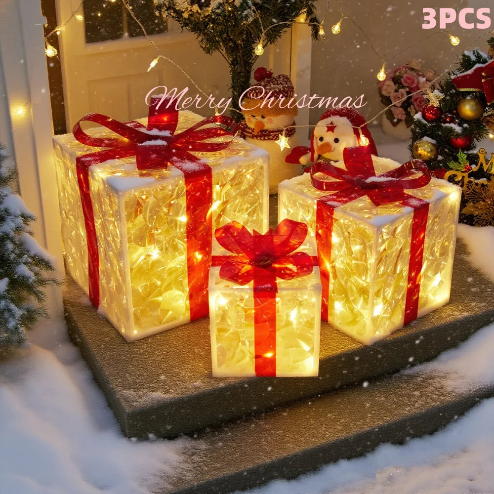 Lighted Gift Boxes Warm LED Battery-Powered Set of 3