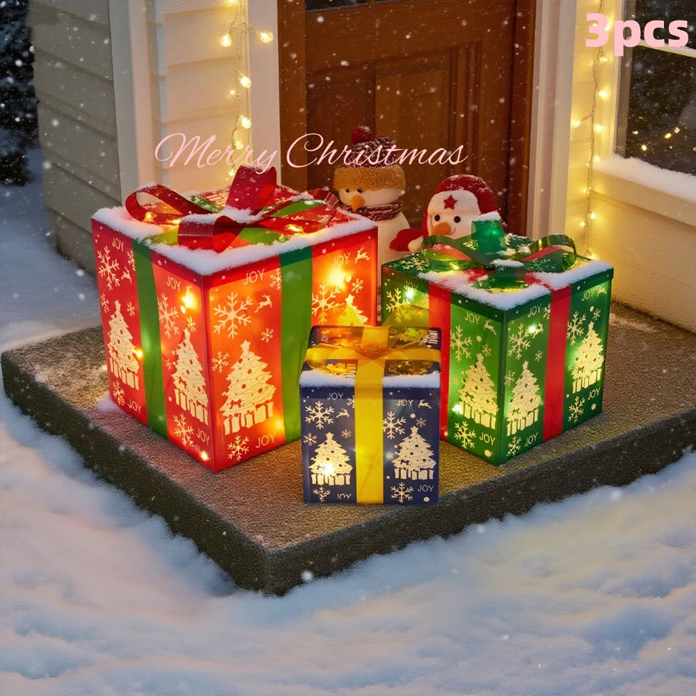 Lighted Gift Boxes Warm LED Battery-Powered Set of 3