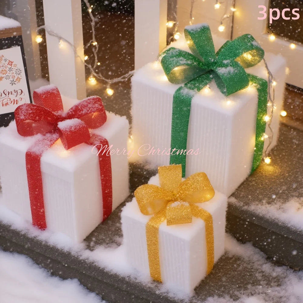 Lighted Gift Boxes Warm LED Battery-Powered Set of 3