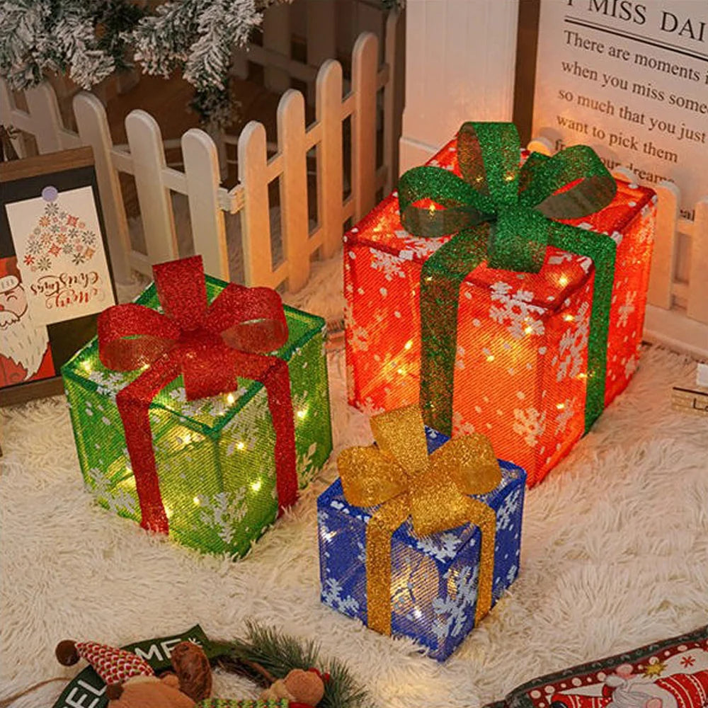 Lighted Gift Boxes Warm LED Battery-Powered Set of 3