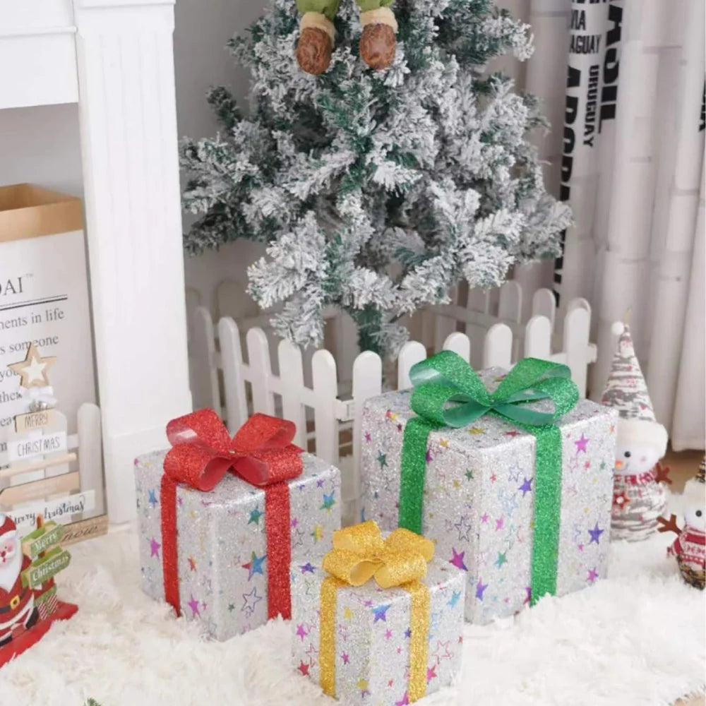 Lighted Gift Boxes Warm LED Battery-Powered Set of 3