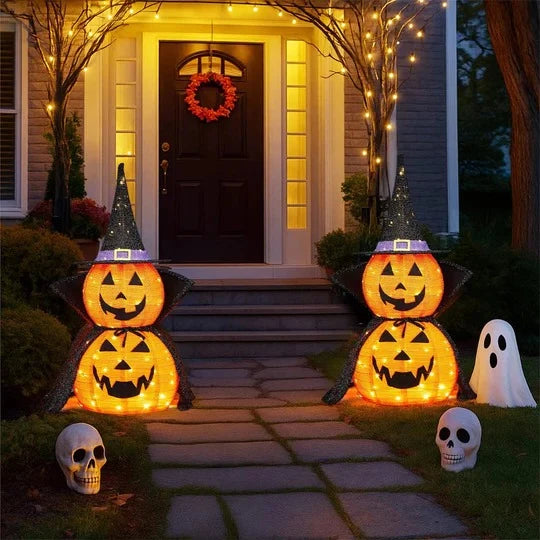 Lighted Halloween Pumpkins Collapsible & Pre-Lit Set of 2