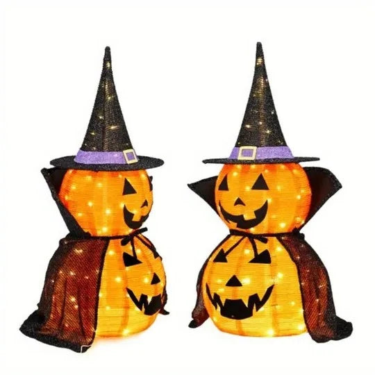 Lighted Halloween Pumpkins Collapsible & Pre-Lit Set of 2
