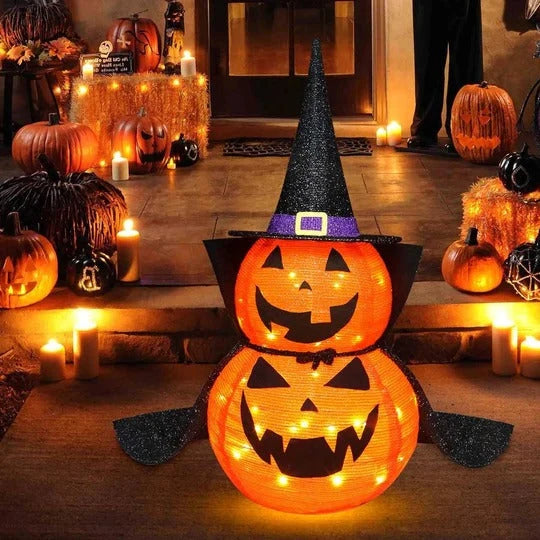 Lighted Halloween Pumpkins Warm White Collapsible Set of 2